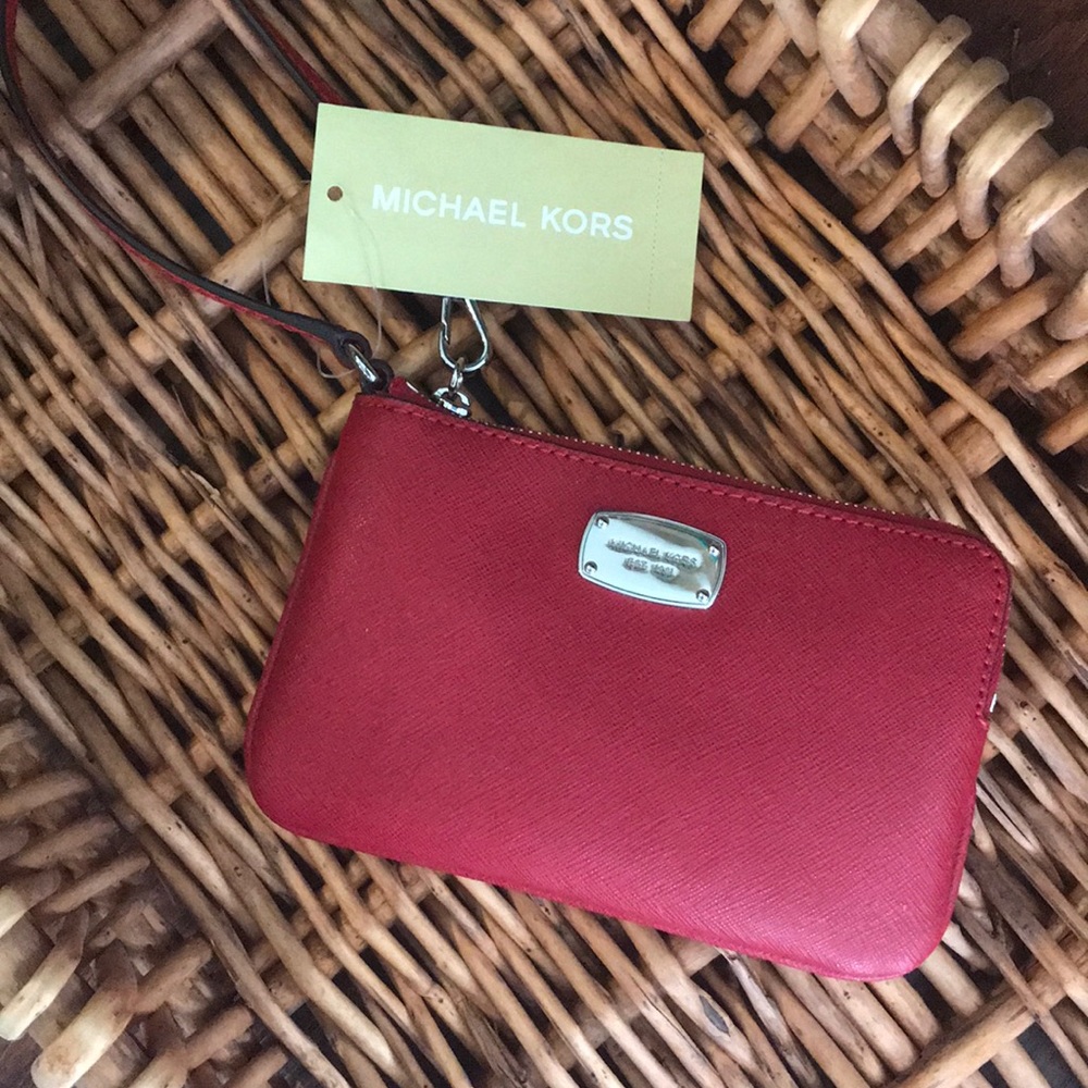 Michael Kors Leather Jet Set Wristlet in Red NWT
